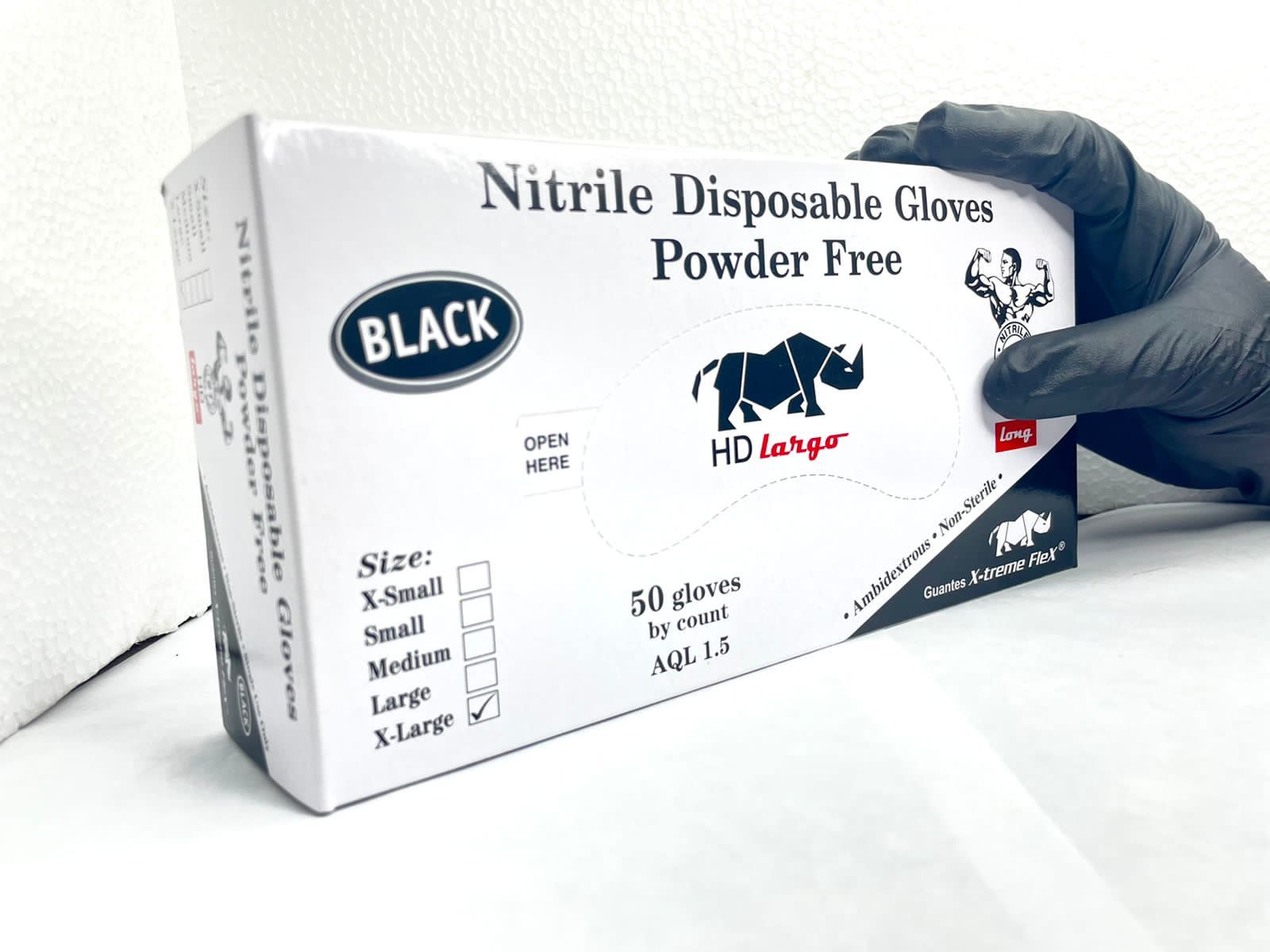 Guantes de nitrilo marca Rino negro -